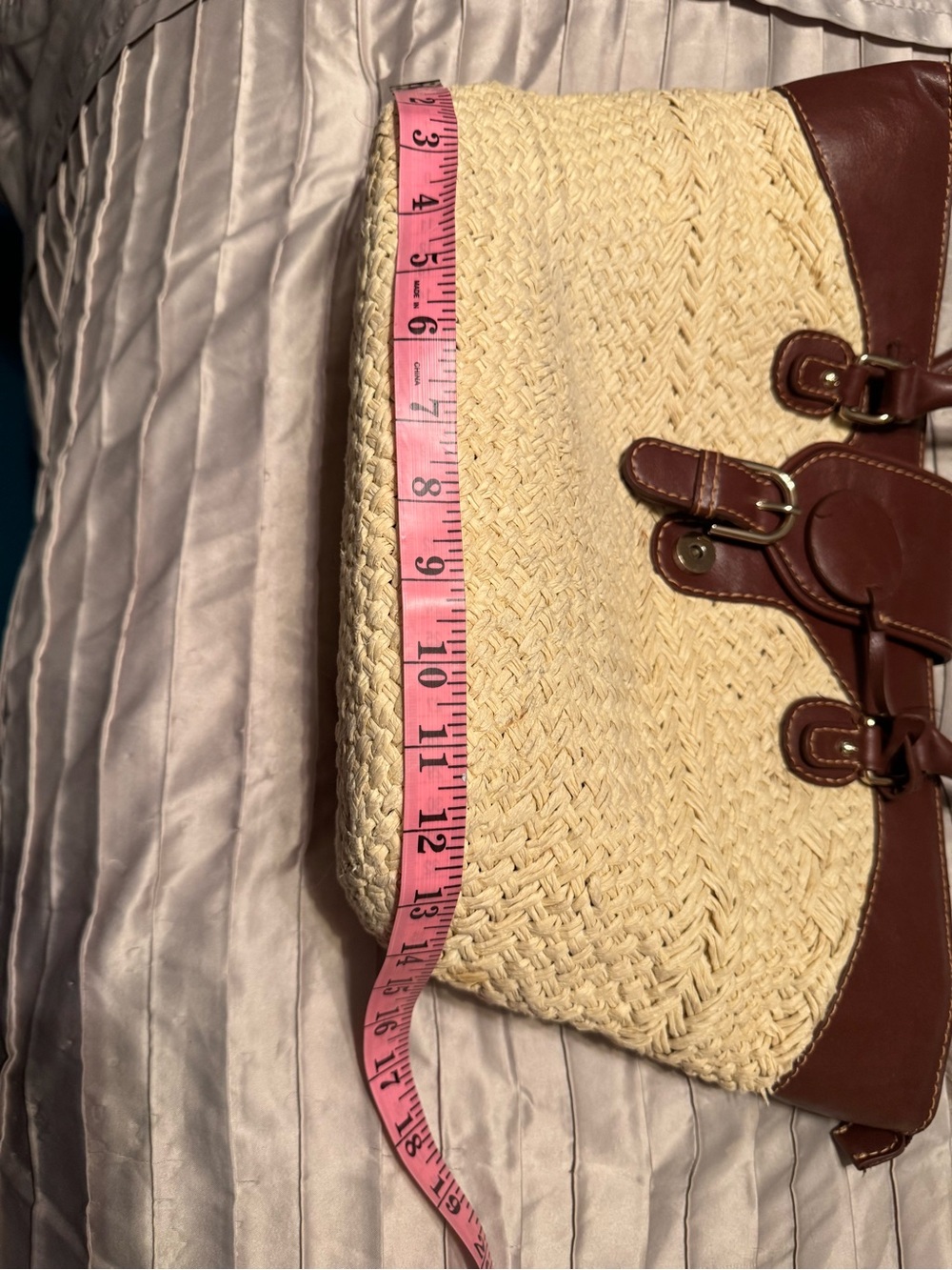 Etienne Aigner Natural Woven Wicker Tote with Brown Leather Trim - Picture 6 of 12